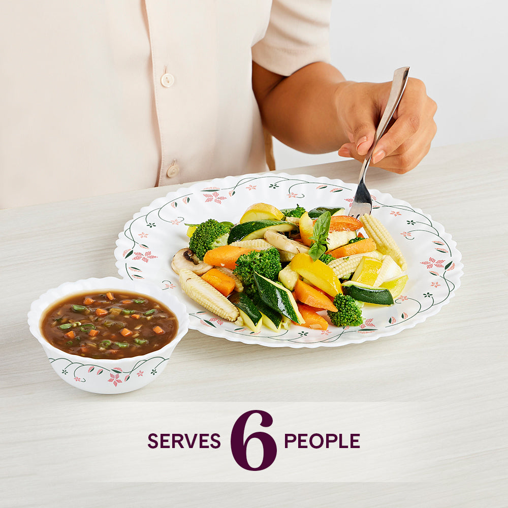 Larah by Borosil, Garland Dinner Set 24 pc Set: Serves 6