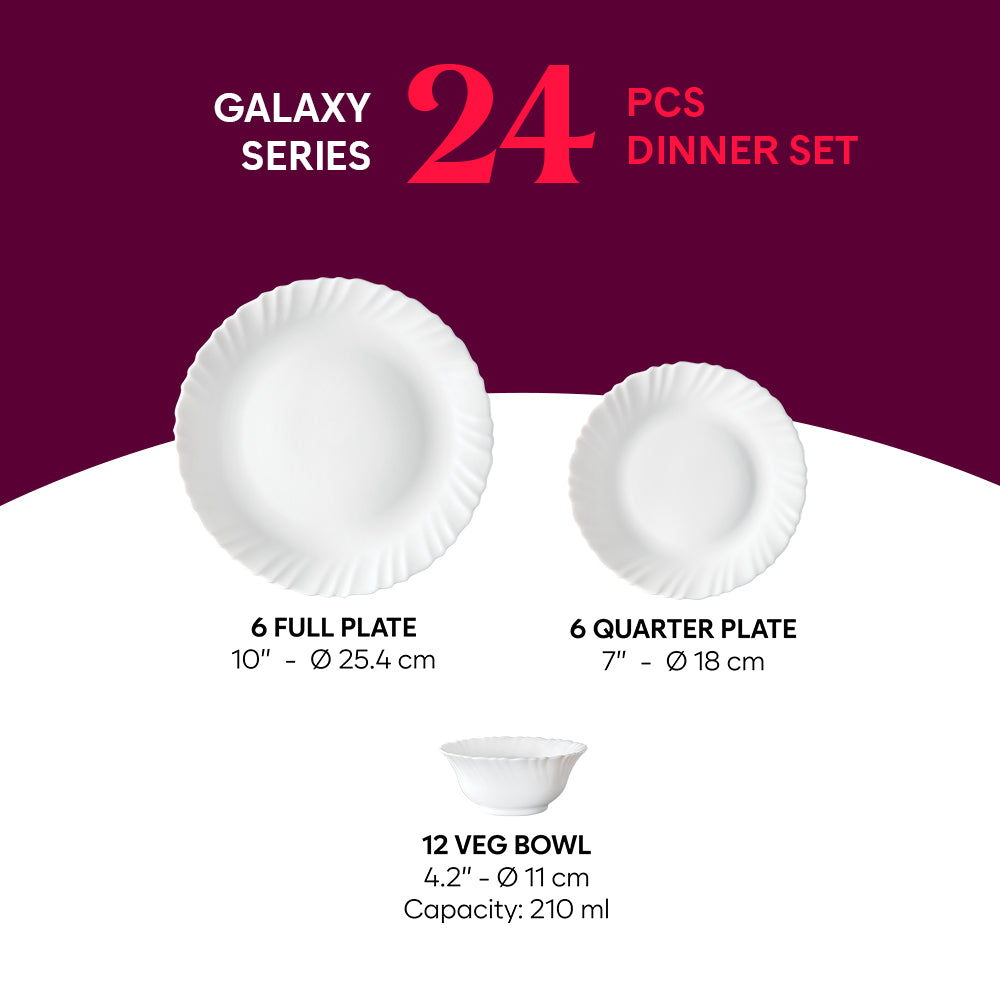 Larah by Borosil, Lush Dinner Set 24 pc Set: Serves 6