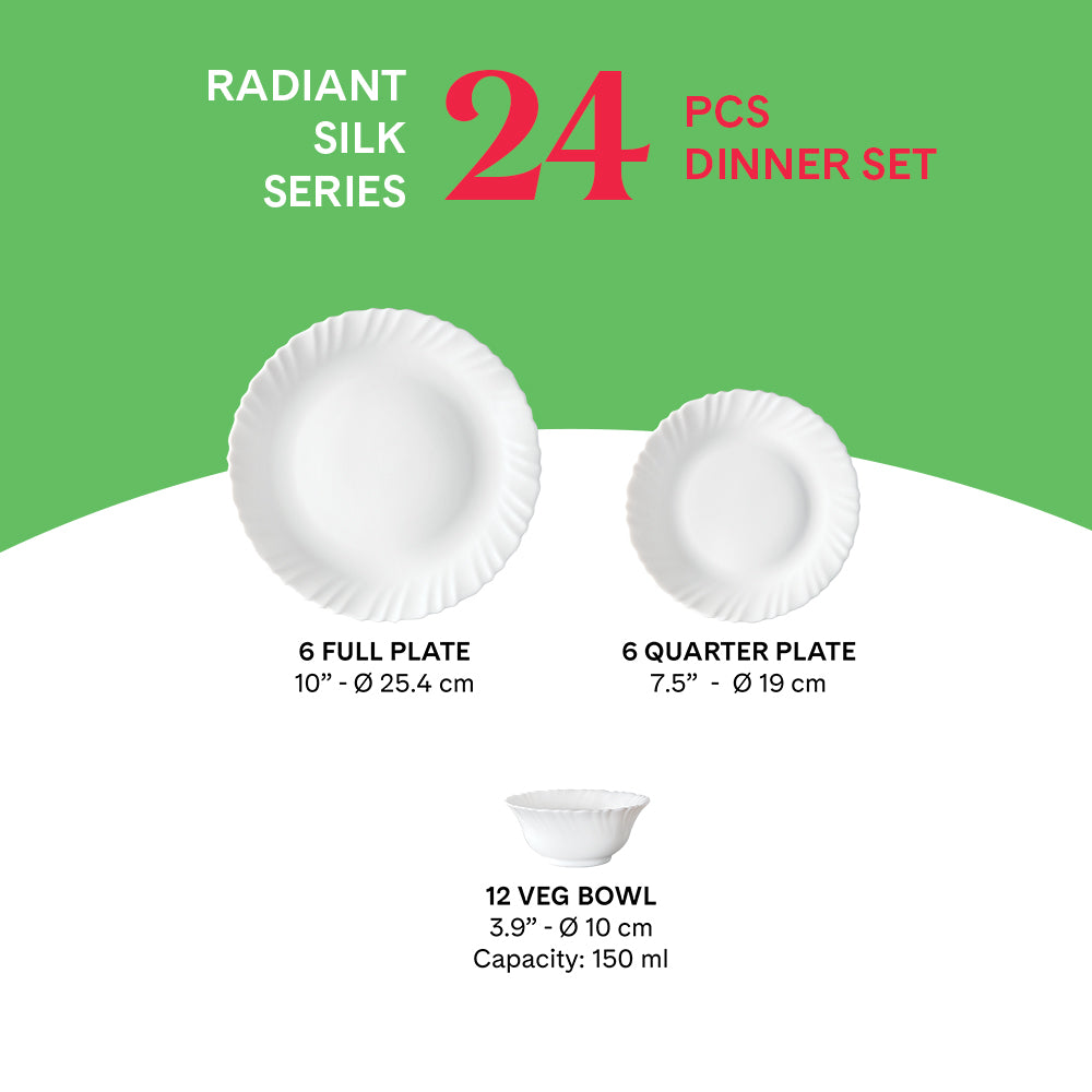Larah by Borosil, Radiant Dinner Set 24 pc Set: Serves 6