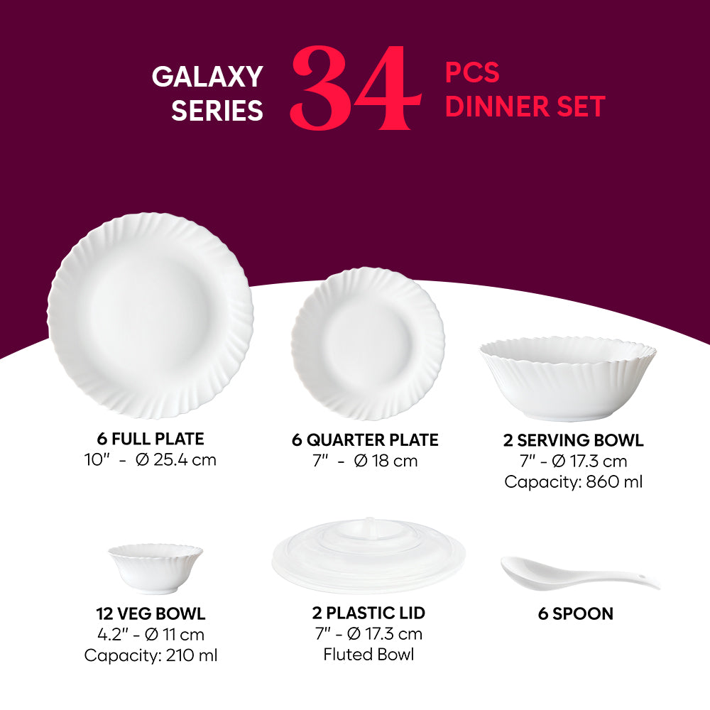 Larah by Borosil, Lush Dinner Set 34 pc Set: Serves 6
