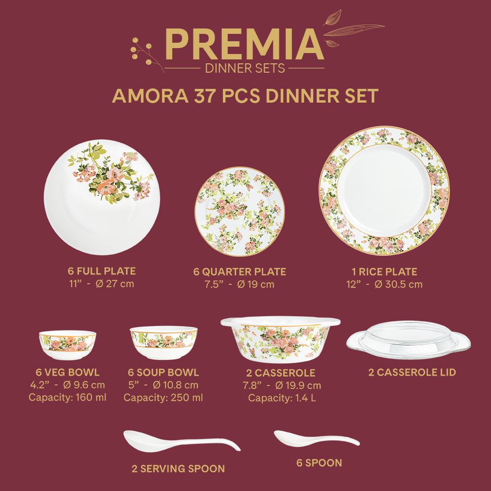 Larah By Borosil Amora Dinner Set, 37 pc