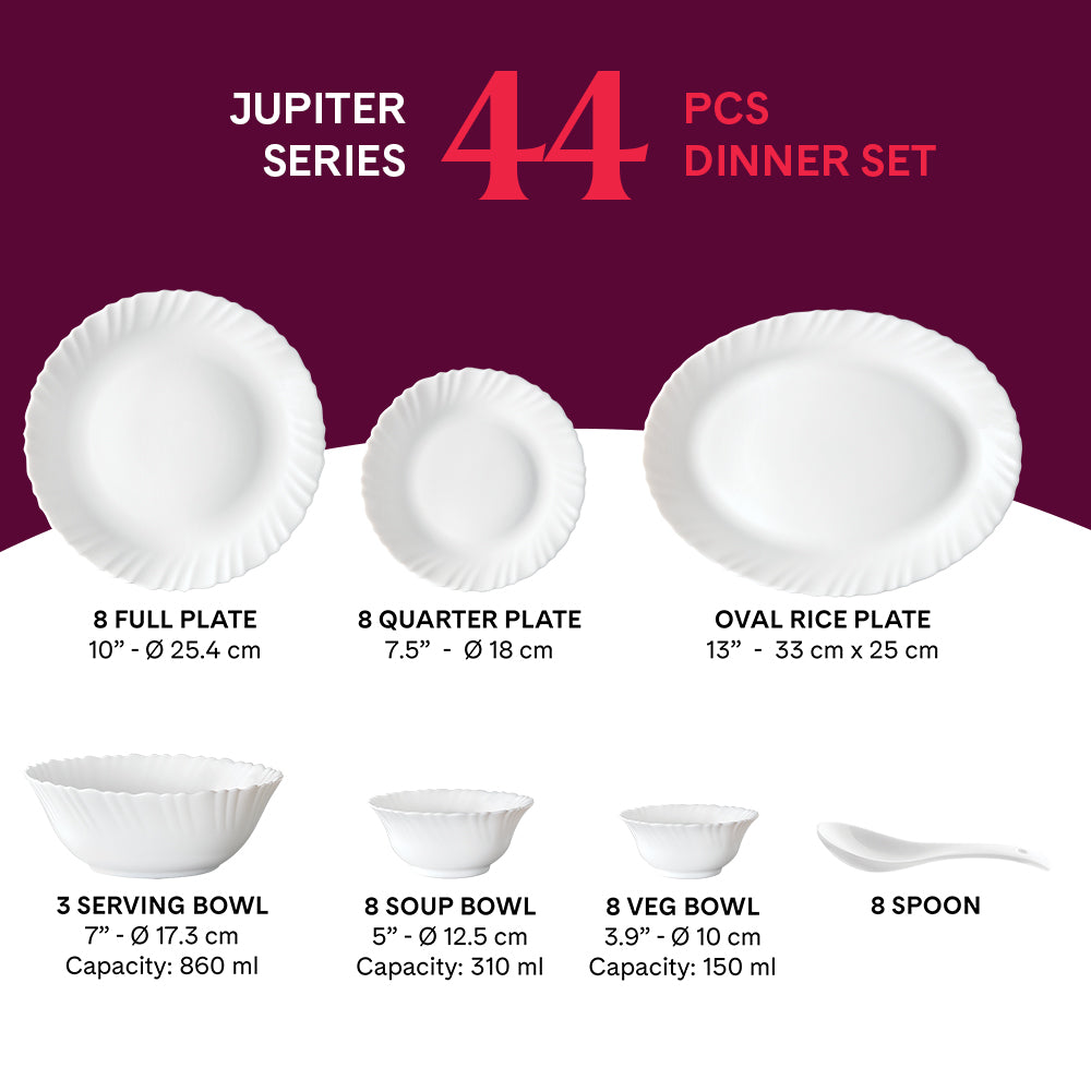 Larah by Borosil Alina 44 pc Dinner Set 44 pc Set: Serves 6