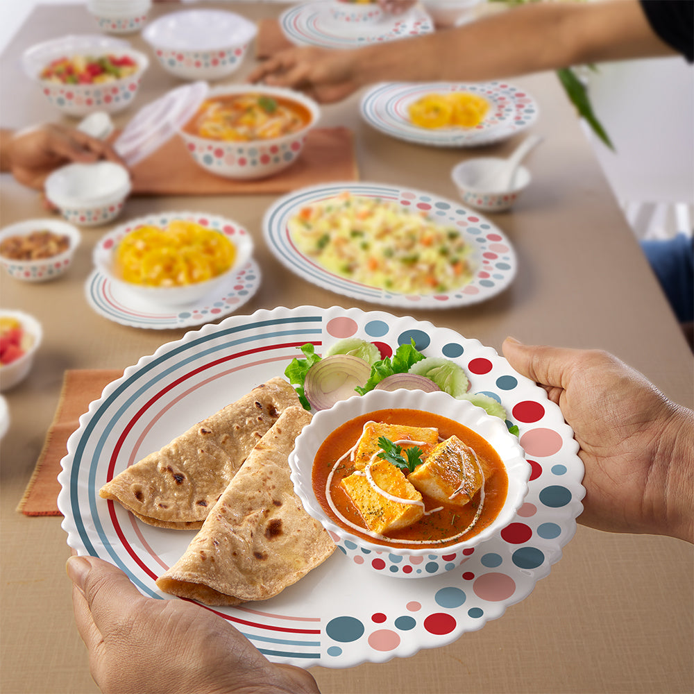 Larah by Borosil, Pastel Dinner Set 44 pc Set: Serves 8