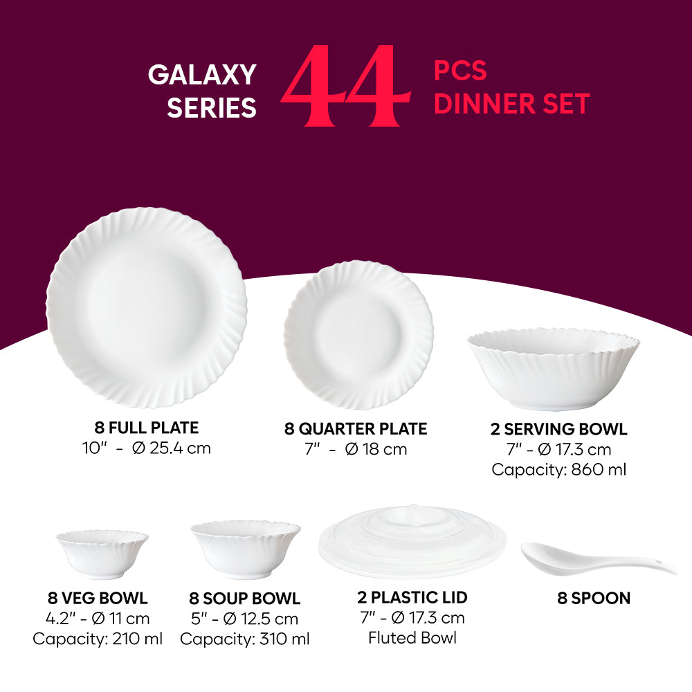 Larah by Borosil, Rosalie Dinner Set 44 pc Set: Serves 8