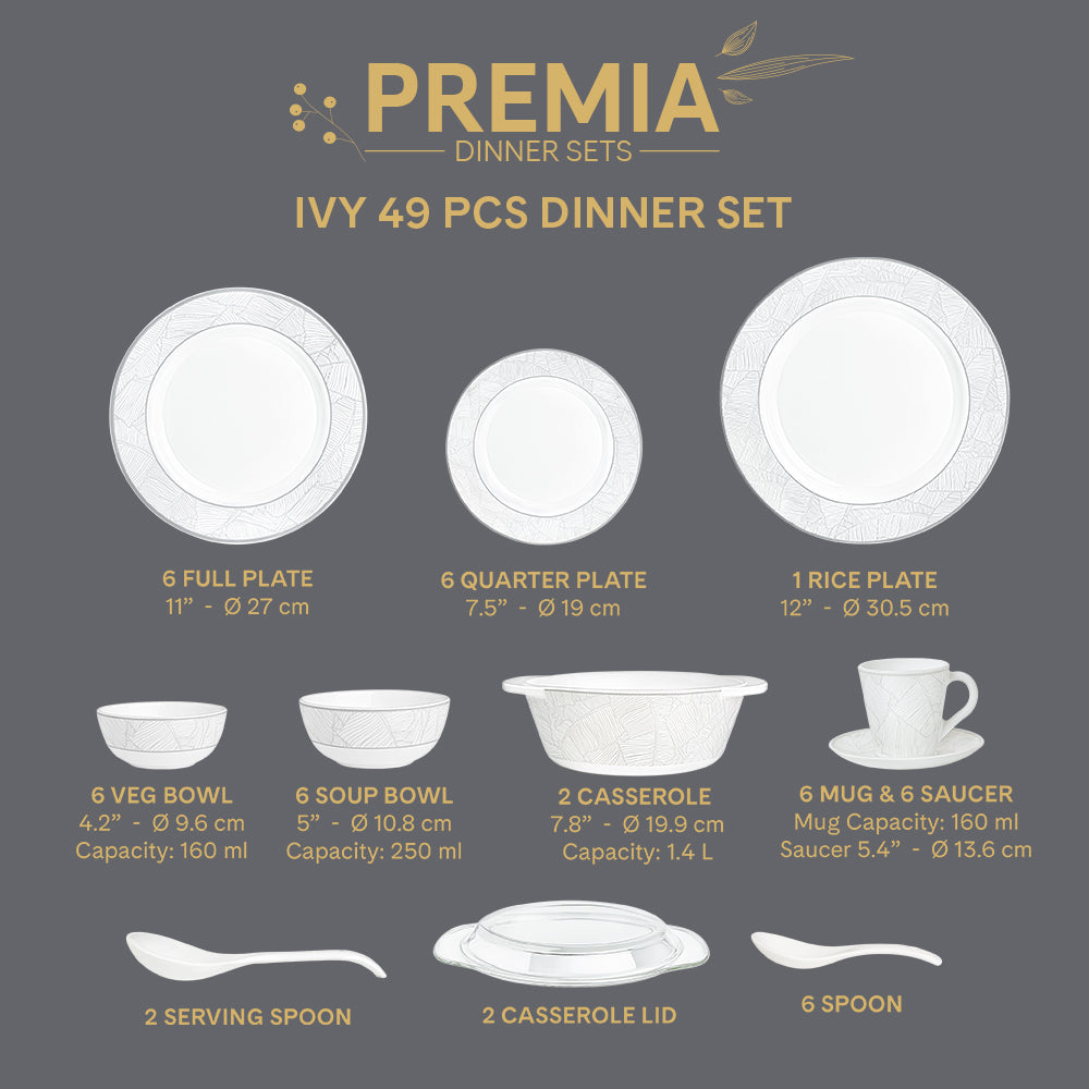 Larah By Borosil Ivy Dinner Set, 49 pc