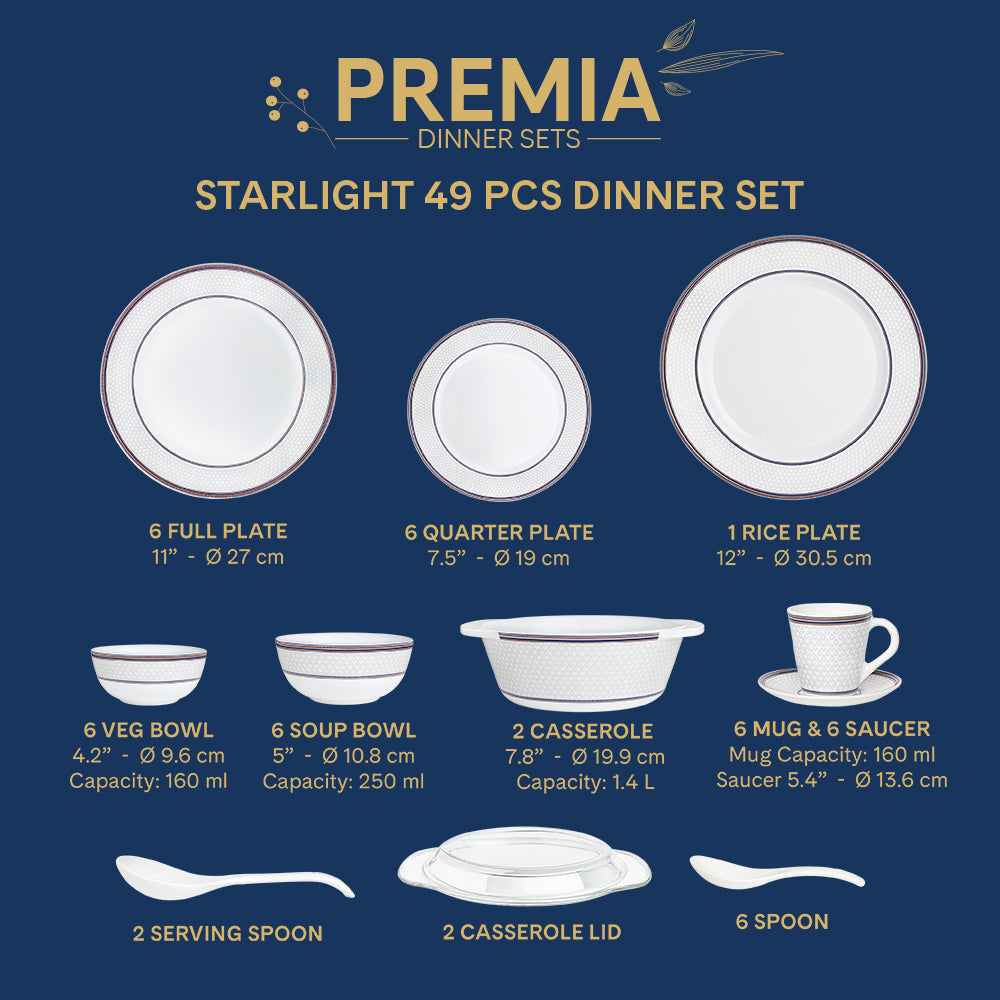 Larah By Borosil Starlight Dinner Set, 49 pc