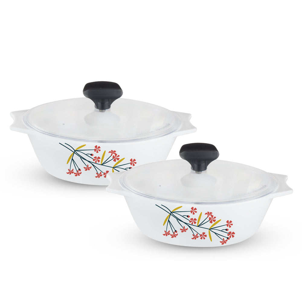 Larah by Borosil Red Bud 4 pc Casserole Set