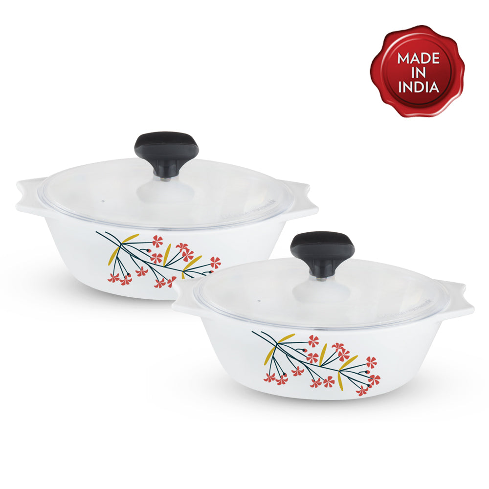 Larah by Borosil Red Bud 4 pc Casserole Set