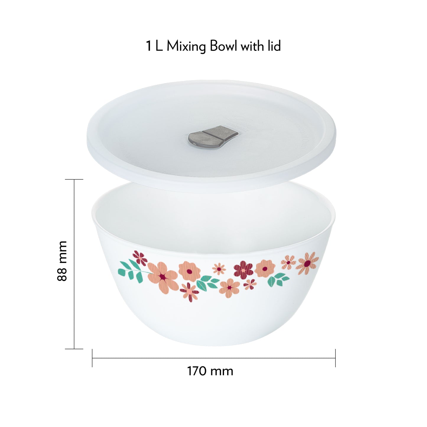 Larah by Borosil Ayana Mixing Bowl Set w Lid, 4pcSet(1L+1L)