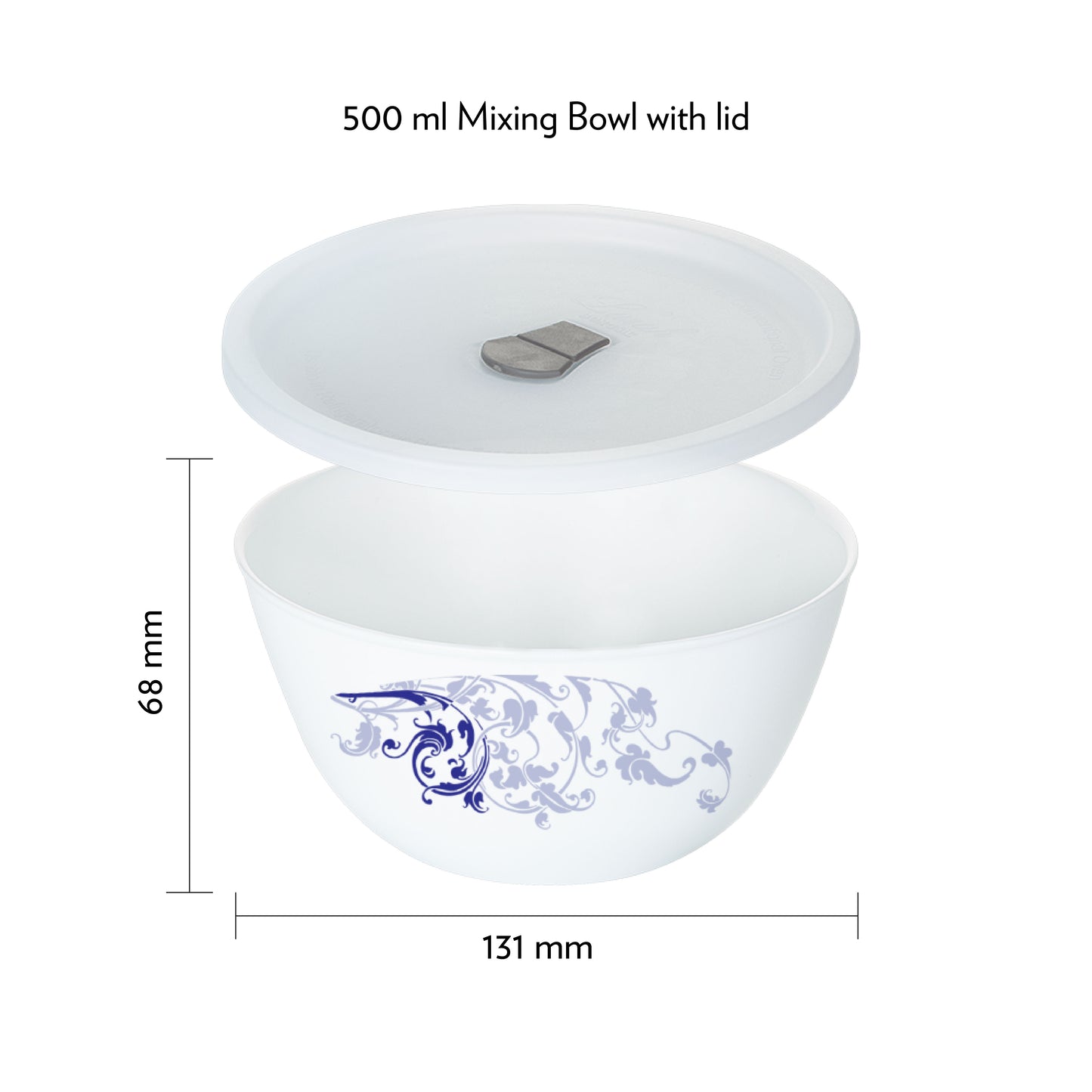 Larah by Borosil Blue Eve Mixing Bowl Set w Lid, 4 pc Set (500ml + 500ml)