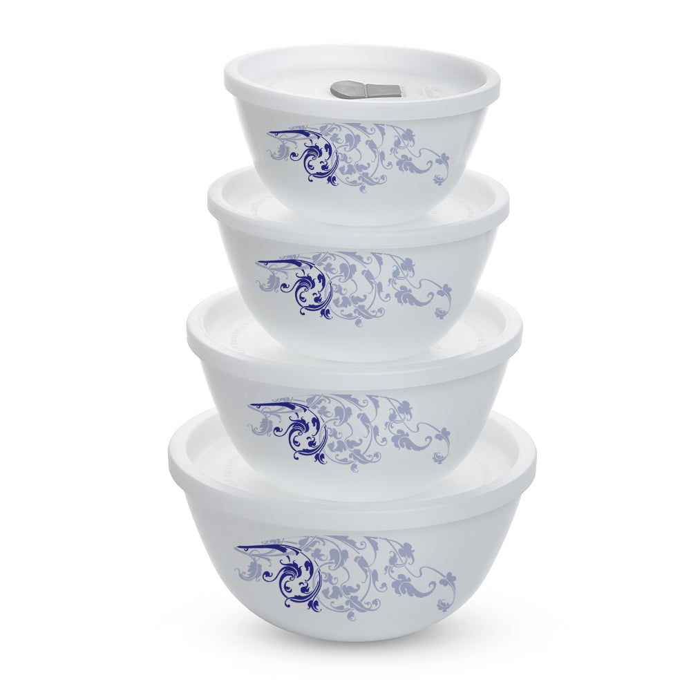 Larah by Borosil Blue Eve Mixing Bowl Set w Lid, 4pcSet(1L+1L)