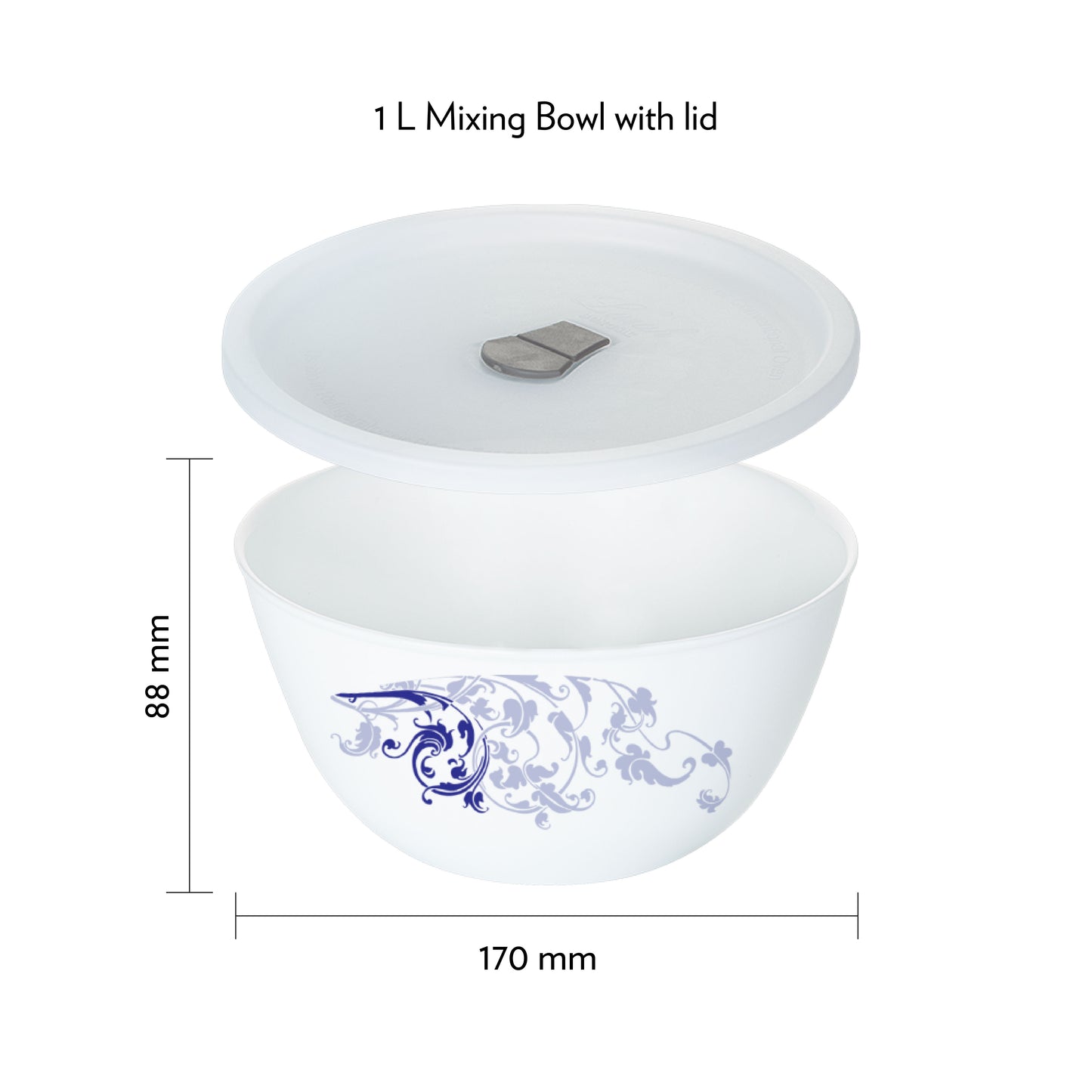 Larah by Borosil Blue Eve Mixing Bowl Set w Lid, 4pcSet(1L+1L)