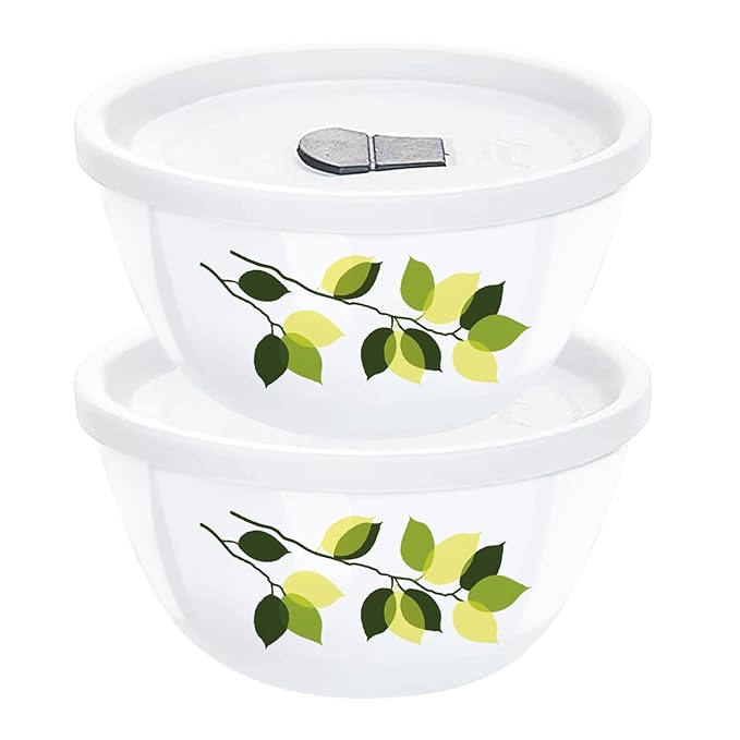 Larah by Borosil Green Leaves 4 pc Mixing Bowl, 1 L + 1.5 L