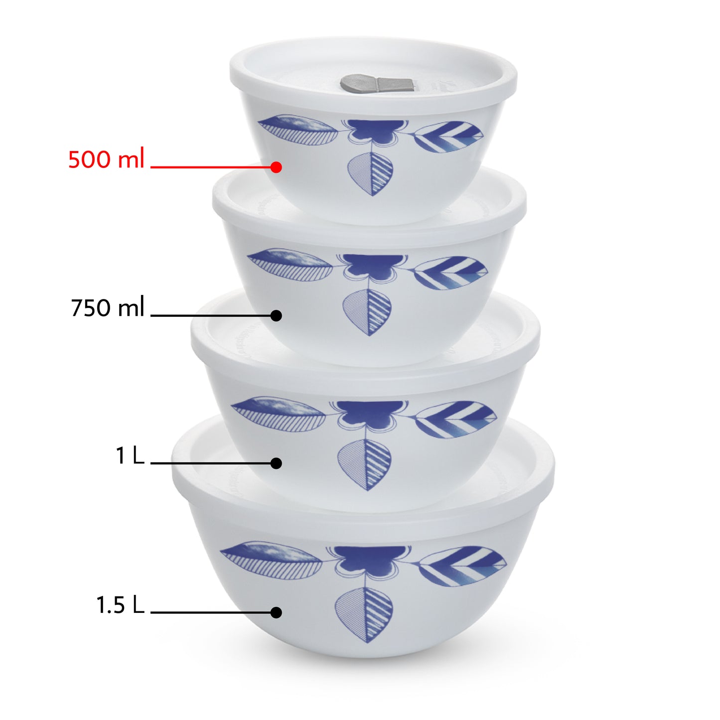 Larah by Borosil Morning Glory 4 pc Mixing Bowl, 500 ml x 2