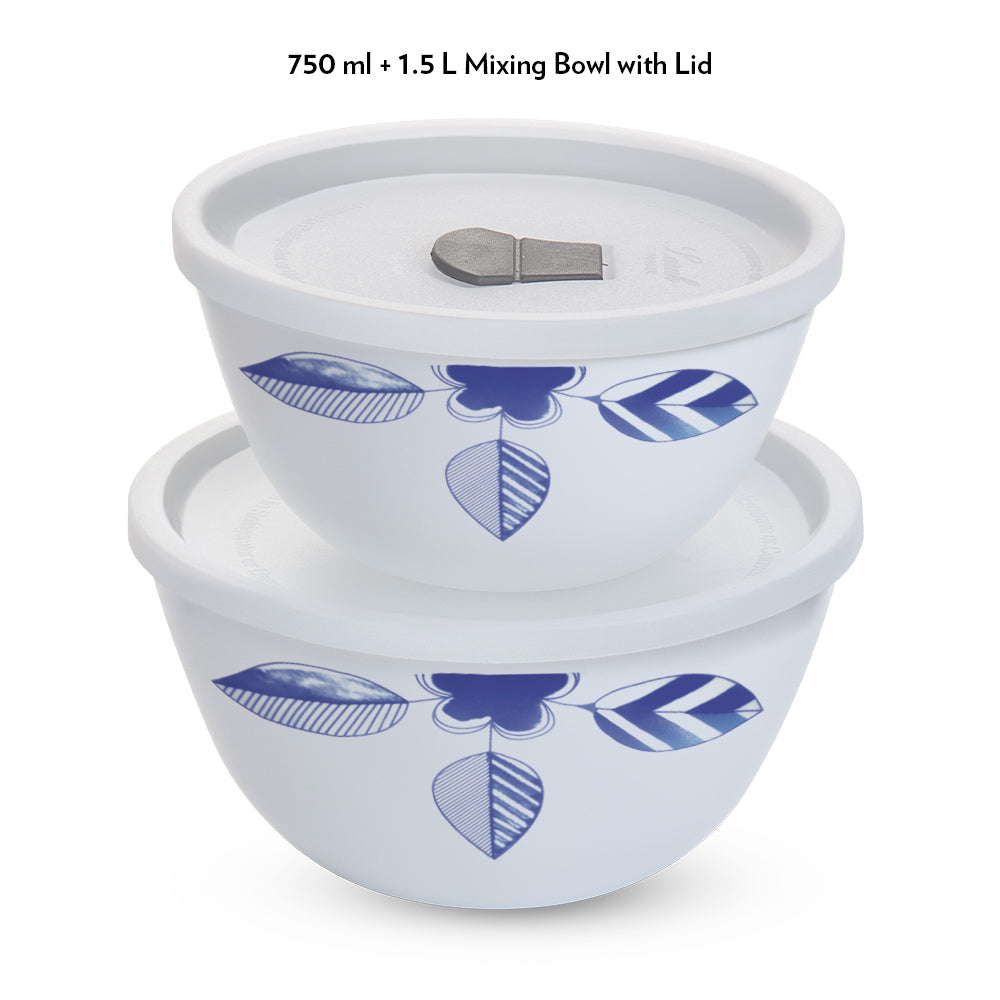 Larah by Borosil Morning Glory 4 pc Mixing Bowl, 1 .5 L + 750 ml