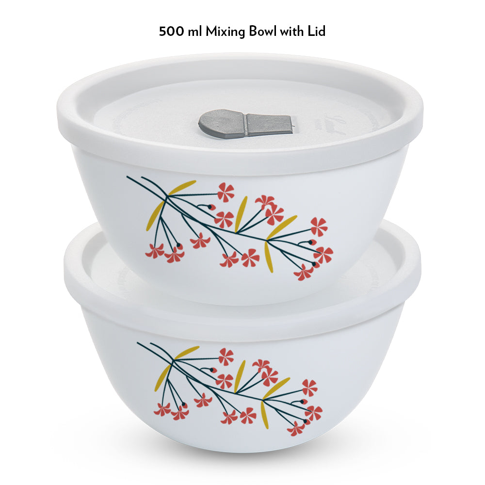 Larah by Borosil Red Bud 4 pc Mixing Bowl, 500 ml x 2