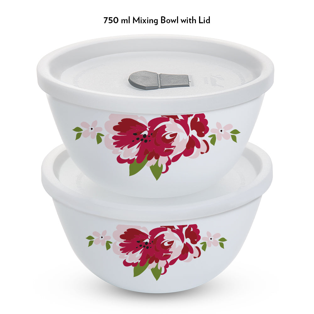 Larah by Borosil Rose Red 4 pc Mixing Bowl, 750 ml x 2