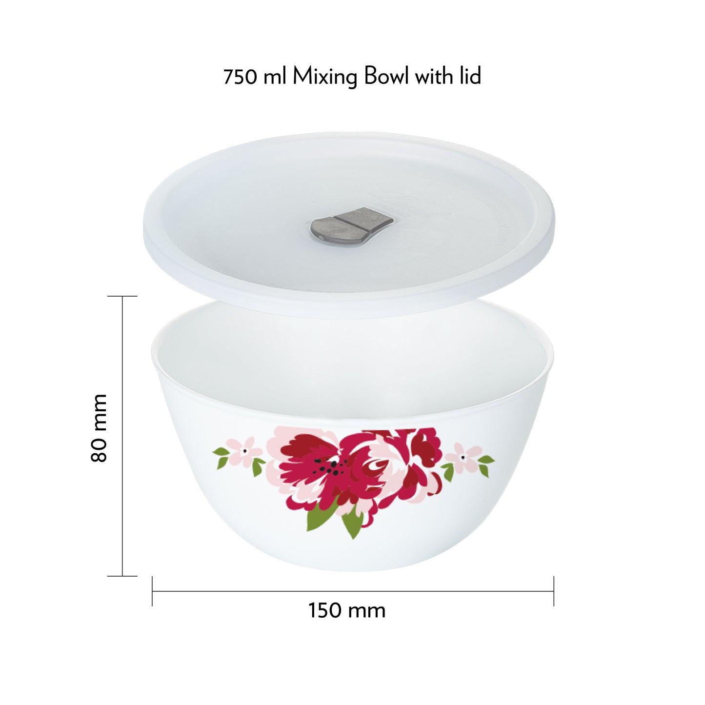 Larah by Borosil Rose Red 4 pc Mixing Bowl, 750 ml x 2