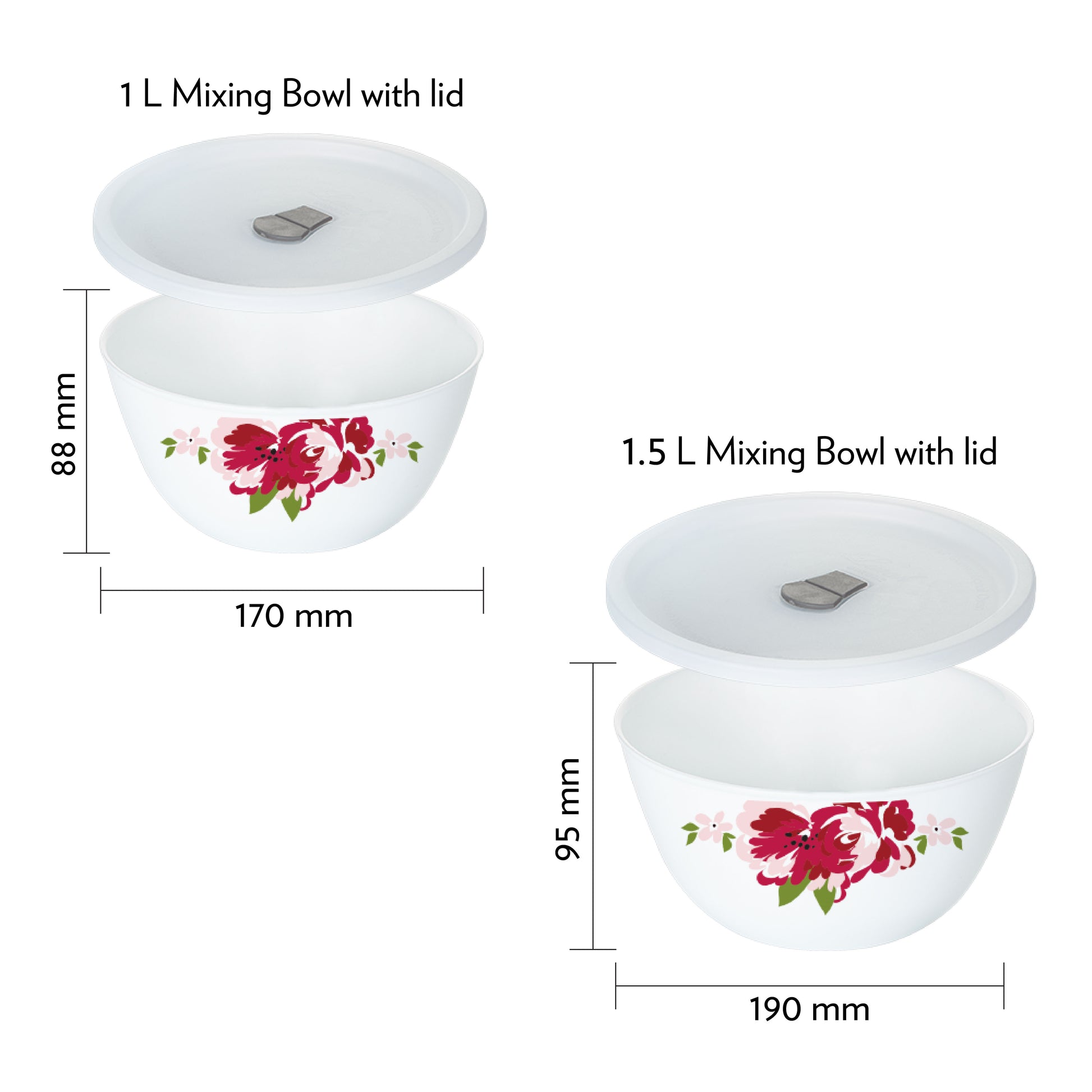 Larah by Borosil Rose Red 4 pc Mixing Bowl, 1 L + 1.5 L