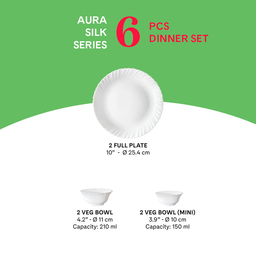 Larah by Borosil Aura 6 pc Dinner Set 6 pc Set: Serves 6
