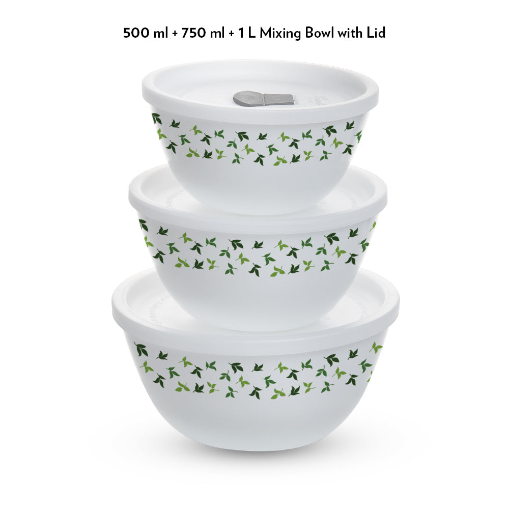 Larah by Borosil Sage 4 pc Mixing Bowl, 1 L + 750 ml + 500 ml