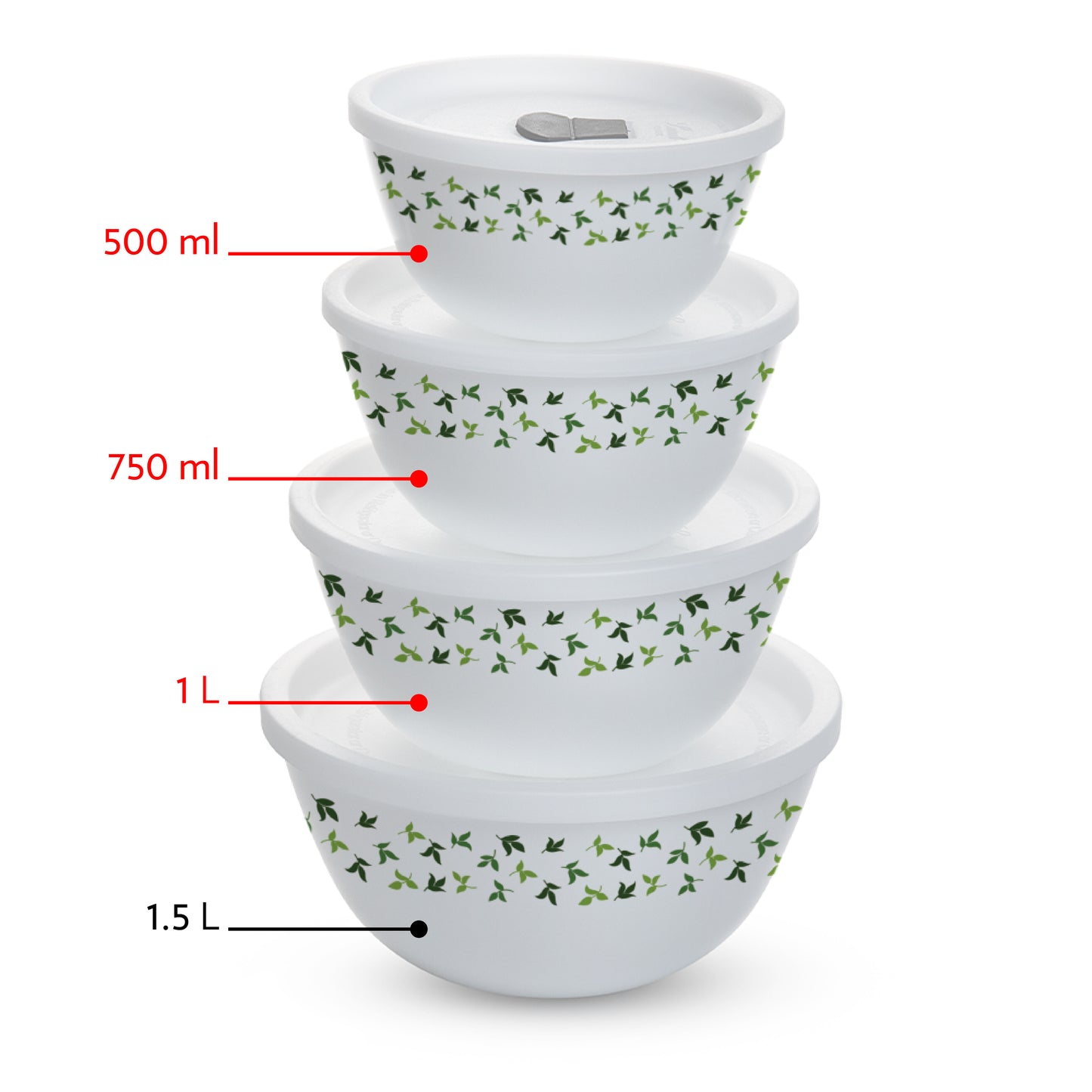 Larah by Borosil Sage 4 pc Mixing Bowl, 1 L + 750 ml + 500 ml