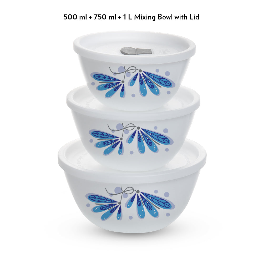 Larah by Borosil Twilight 4 pc Mixing Bowl, 1 L + 750 ml + 500 ml
