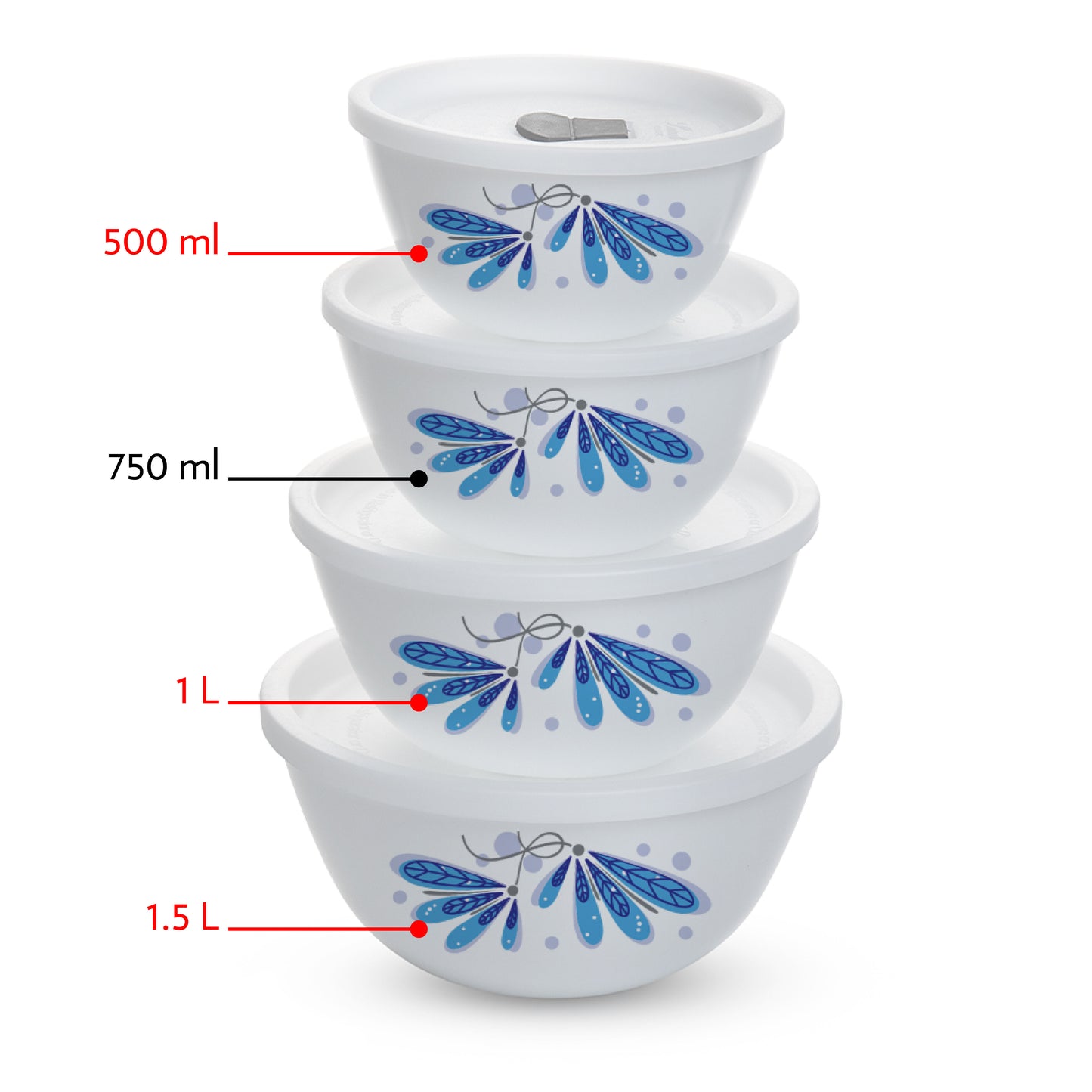 Larah by Borosil Twilight 4 pc Mixing Bowl, 500 ml + 1 L + 1.5 L
