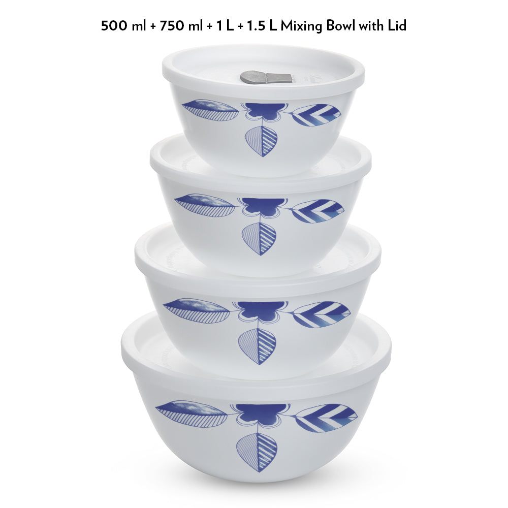 Larah by Borosil Morning Glory 4 pc Mixing Bowl, 500 ml + 750 ml + 1 L + 1.5 L
