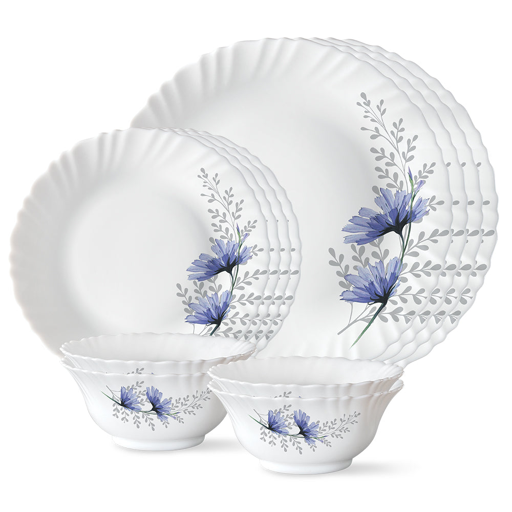 Larah by Borosil, Bellflower Dinner Set 12 pc Set: Serves 4