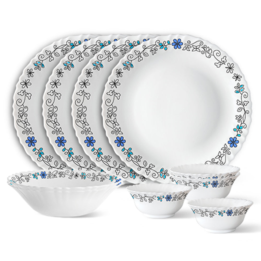 Larah by Borosil, Blue Iris Dinner Set 10 pc Set: Serves 4