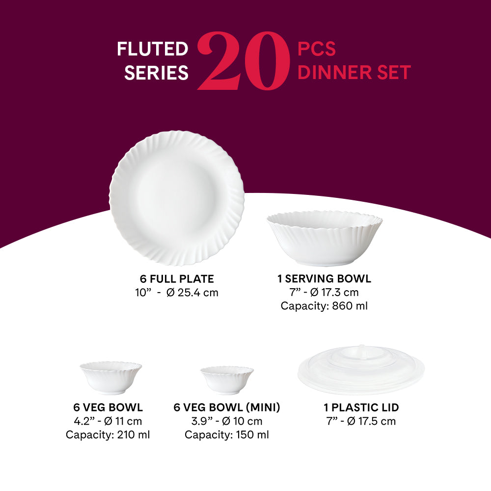 Larah by Borosil, Minerva Dinner Set 20 pc Set: Serves 6