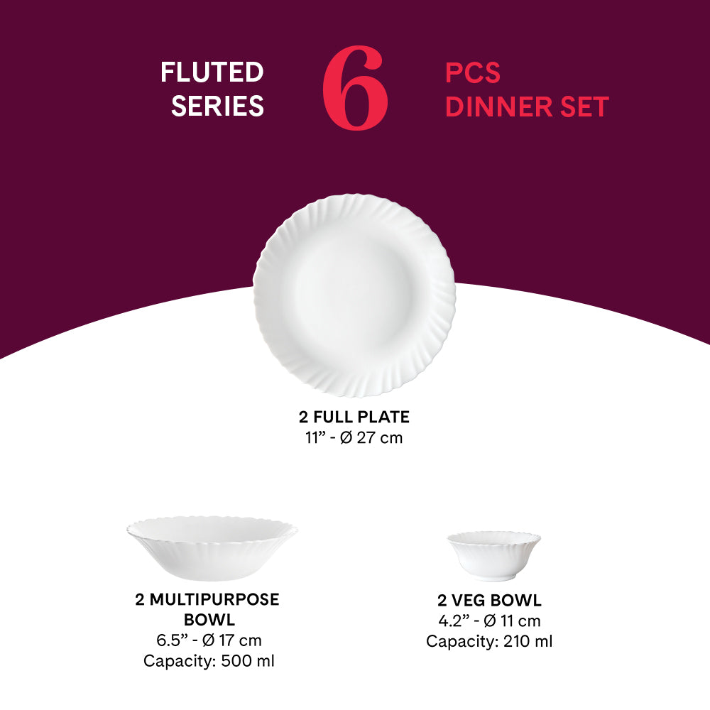 Larah by Borosil, Marina Peach Dinner Set 6 pc Set: Serves 2 (Option 2)