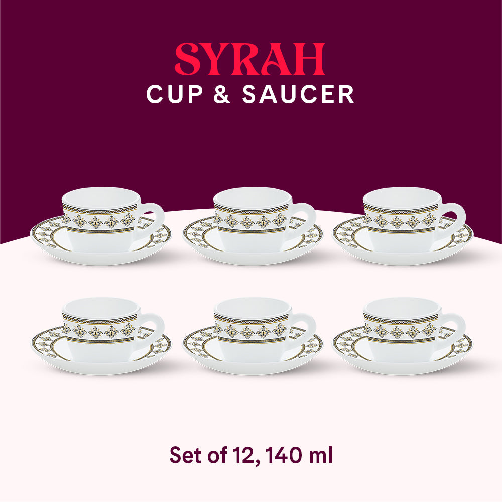 Larah By Borosil Syrah Cup n Saucer Set 140 ml x 12