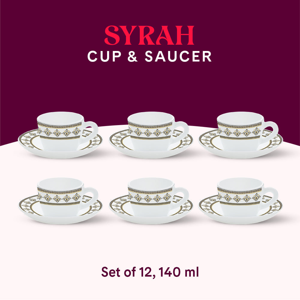 Larah By Borosil Syrah Cup n Saucer Set, 220ml x 12