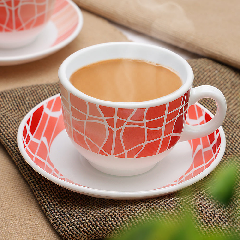 Larah by Borosil Flamingo Cup n Saucers Set 220 ml x 12