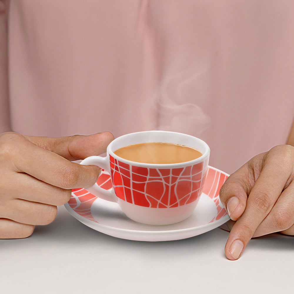 Larah by Borosil Flamingo Cup n Saucers Set 220 ml x 12