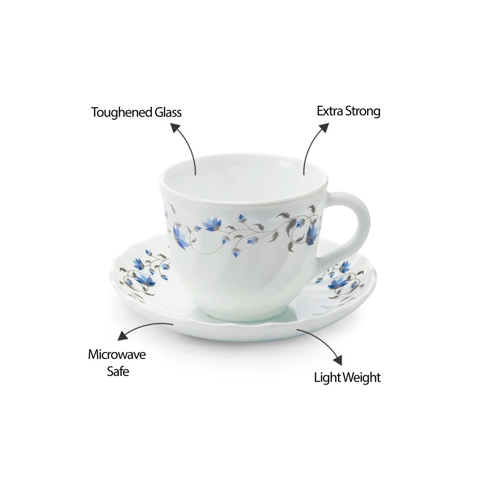 Larah by Borosil Helena Cup n Saucer Set, 220ml x 12