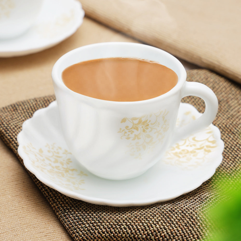 Larah by Borosil Ingot Cup n Saucer Set 220 ml x 12
