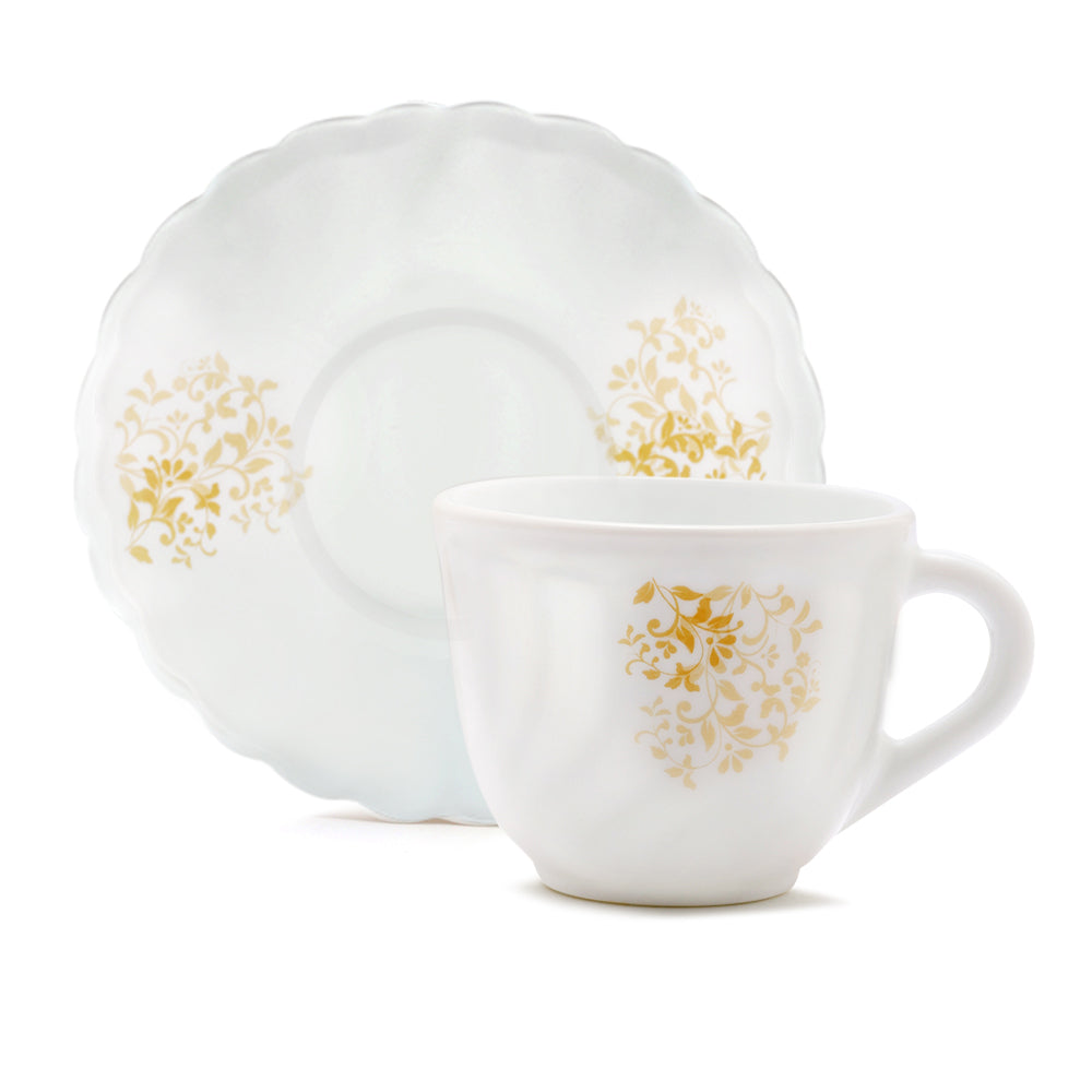 Larah by Borosil Ingot Cup n Saucer Set 220 ml x 12