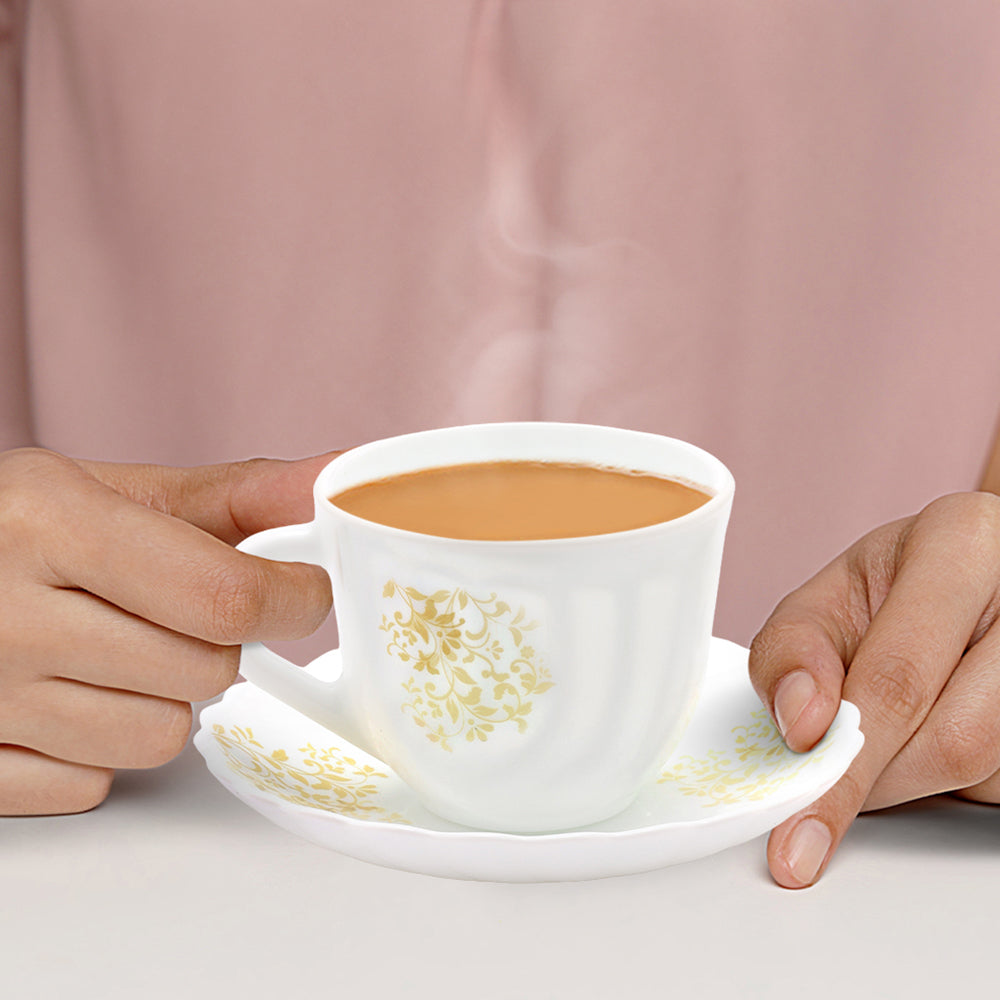 Larah by Borosil Ingot Cup n Saucer Set 220 ml x 12