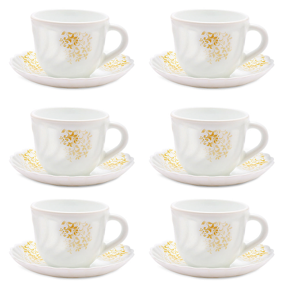 Larah by Borosil Ingot Cup n Saucer Set 220 ml x 12