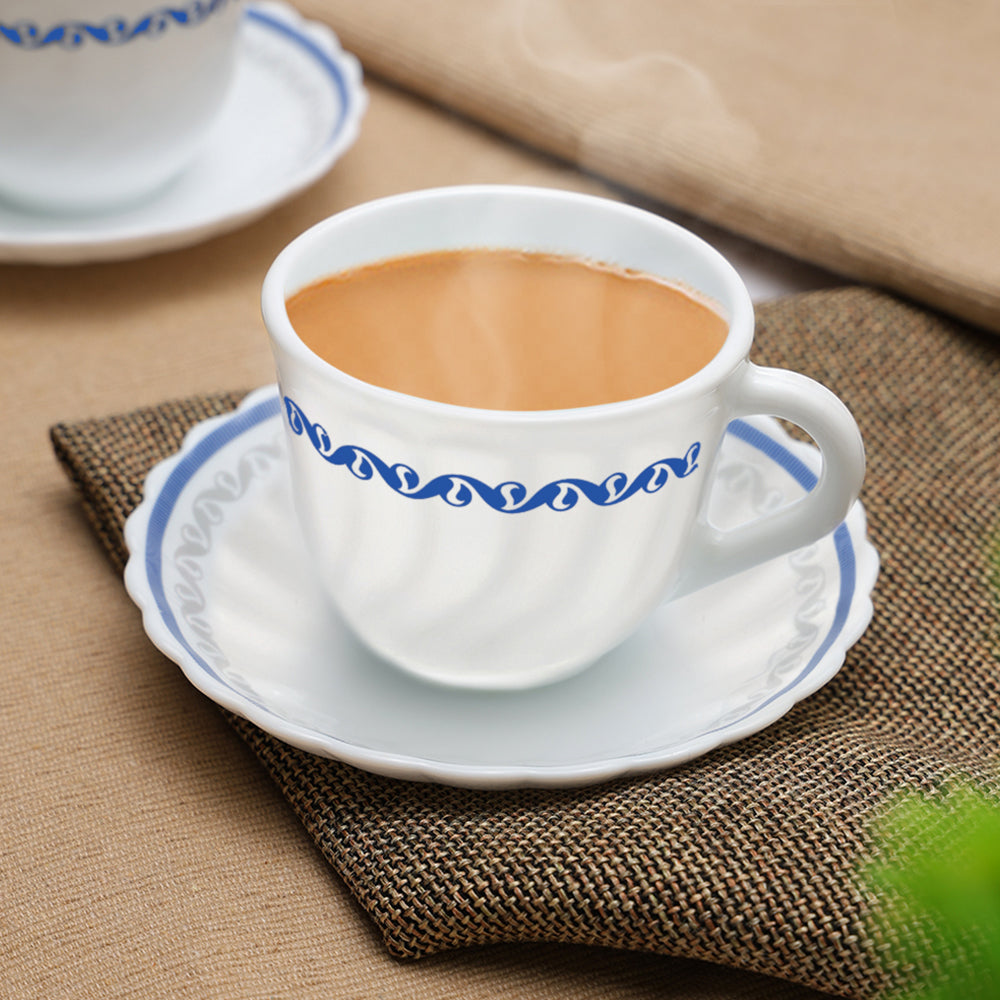 Larah by Borosil Jazzblue Cup n Saucer Set 220 ml x 12