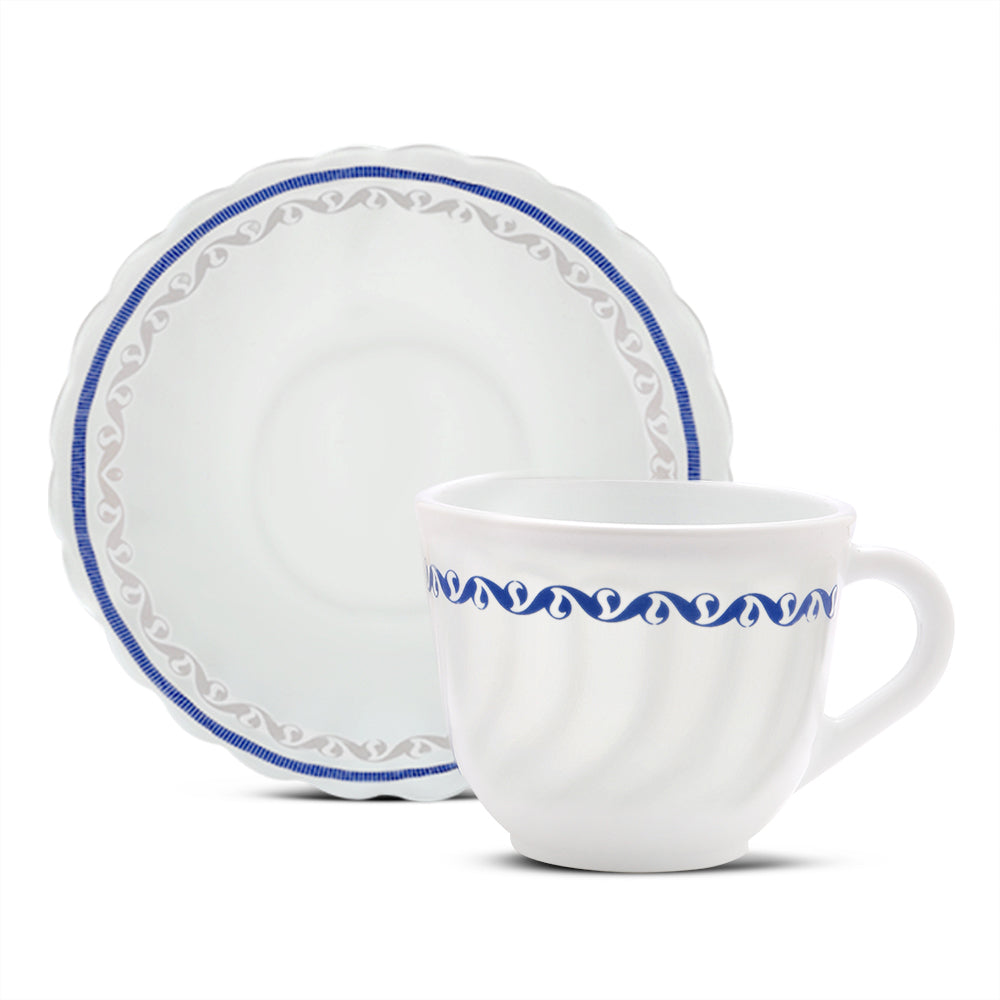 Larah by Borosil Jazzblue Cup n Saucer Set 220 ml x 12