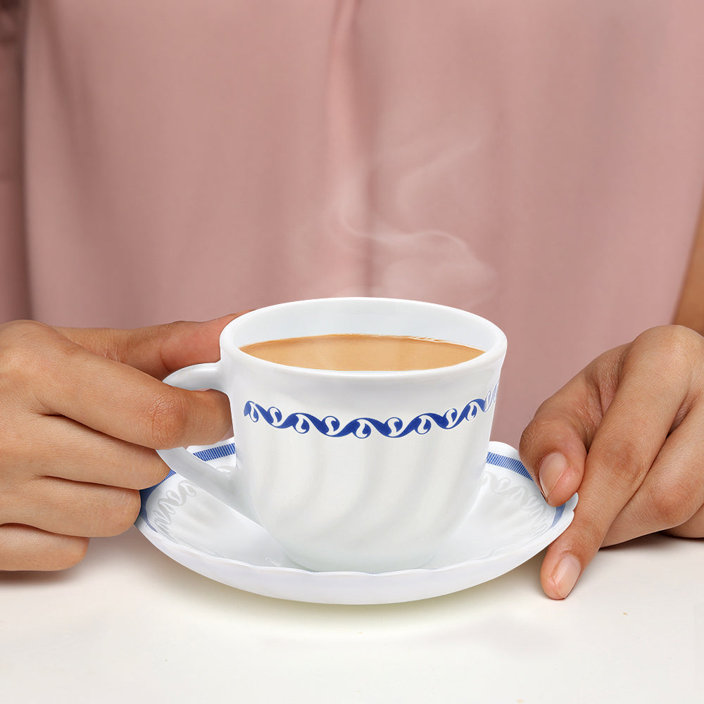 Larah by Borosil Jazzblue Cup n Saucer Set 220 ml x 12