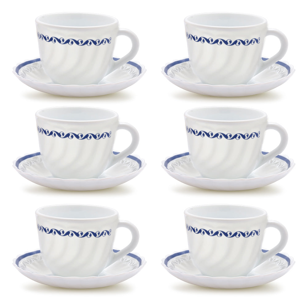 Larah by Borosil Jazzblue Cup n Saucer Set 220 ml x 12