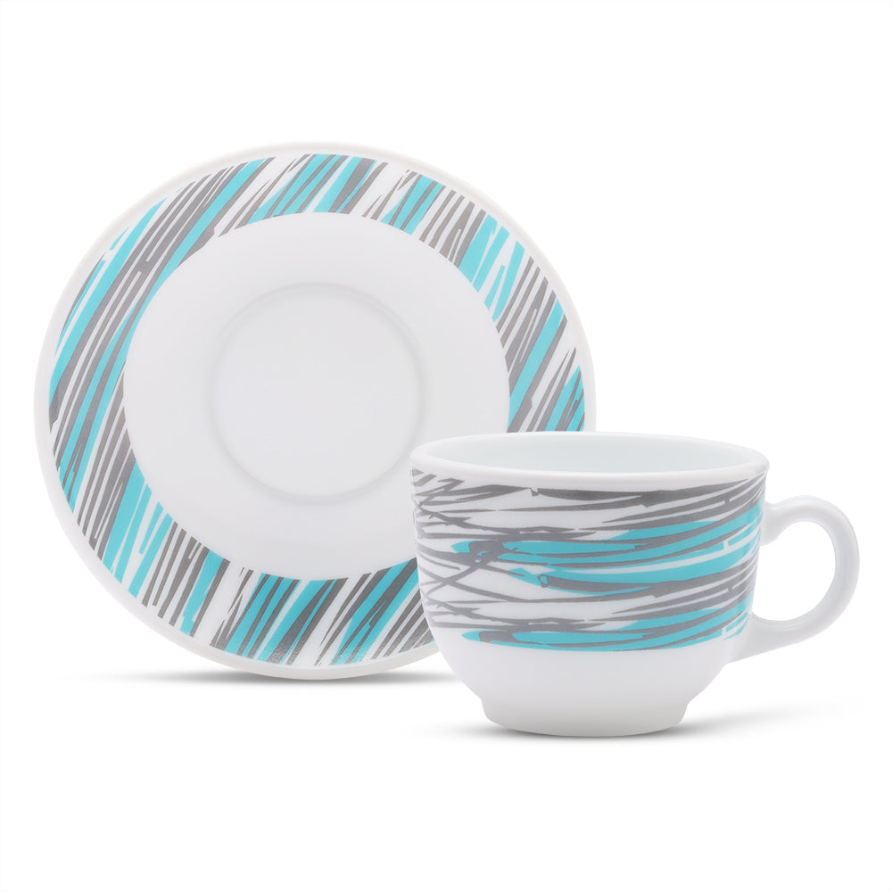 Larah by Borosil Joy Cup n Saucers Set 220 ml x 12
