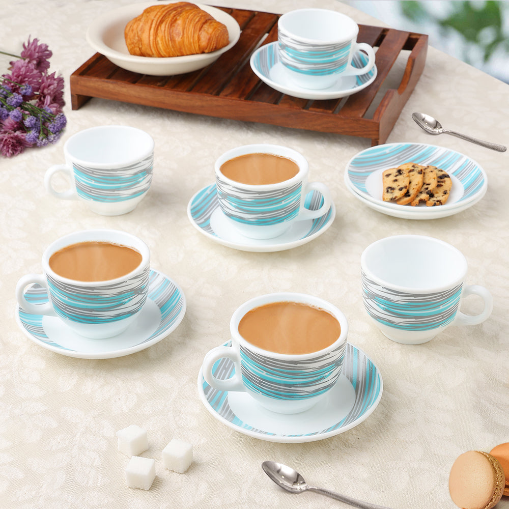 Larah by Borosil Joy Cup n Saucers Set 220 ml x 12