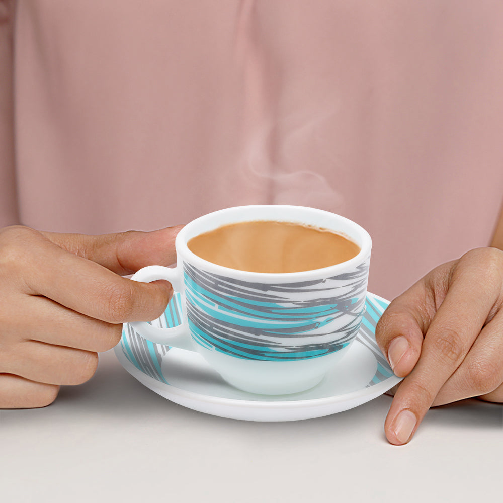 Larah by Borosil Joy Cup n Saucers Set 220 ml x 12