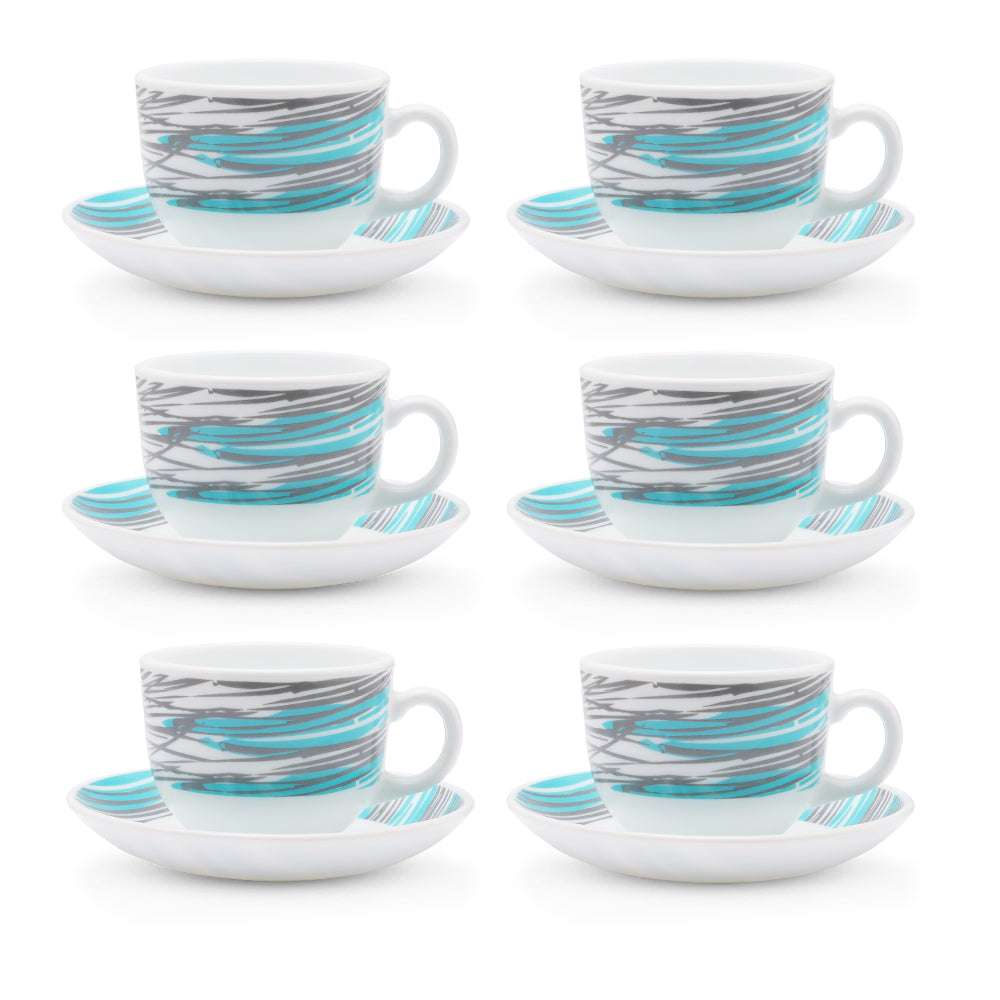 Larah by Borosil Joy Cup n Saucers Set 220 ml x 12